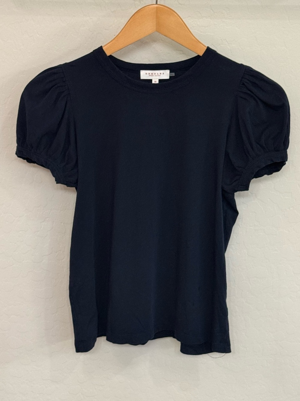DEMYLEE New York Navy Blue Puff Short Sleeve Crewneck T-Shirt Top XS